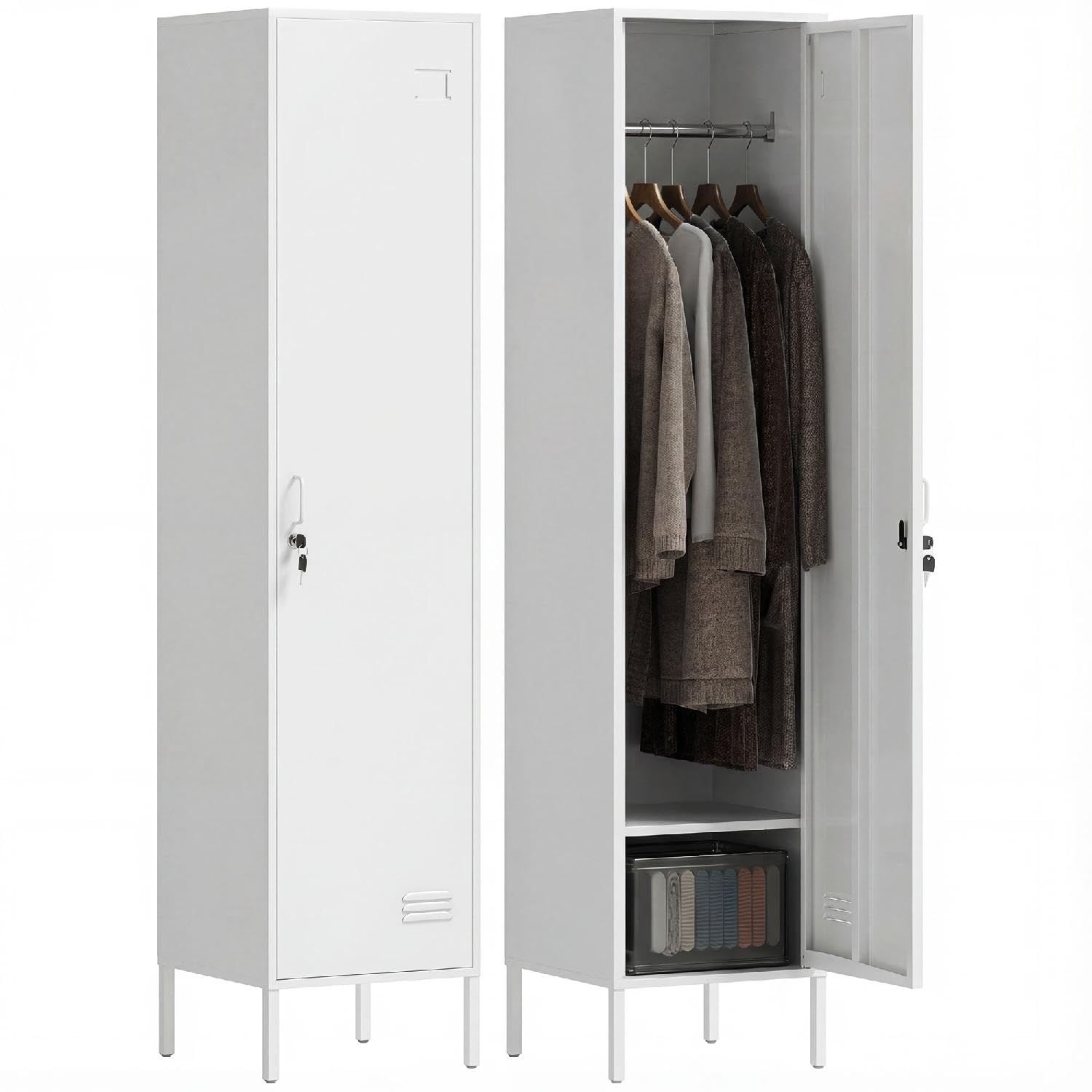 Armadietto Spogliatoio 1 Anta in Metallo Dimensioni 40x40x179 cm Colore Bianco