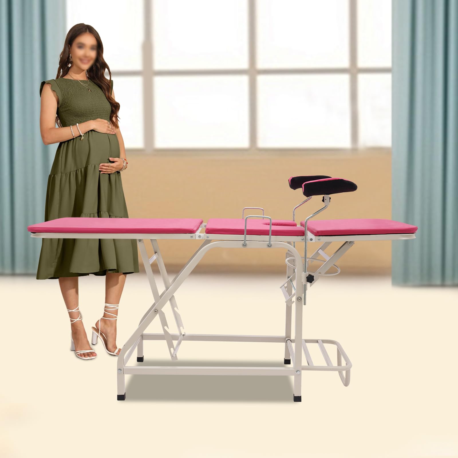 Chaise gynécologique, d'examen, chaise d'accoudoir, réglable, confortable, charge maximale : 150 kg, pour cliniques, hôpitaux, chambres prénatales (rose)