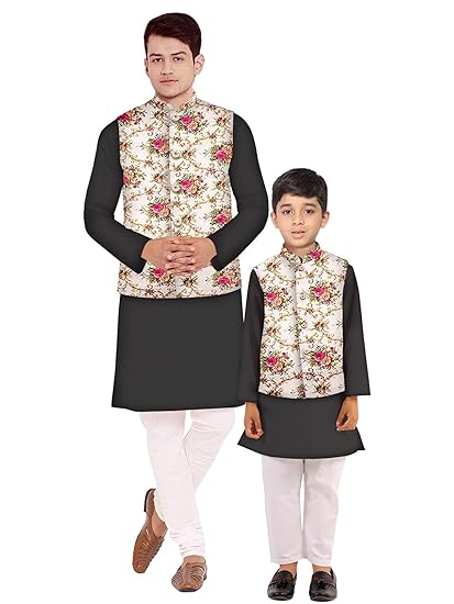 Os mens kurta pyjama with nerhu jacket combination of baap-beta & father and son's | 100% cotton kurta pyjama | Nerhu jacket satin material
