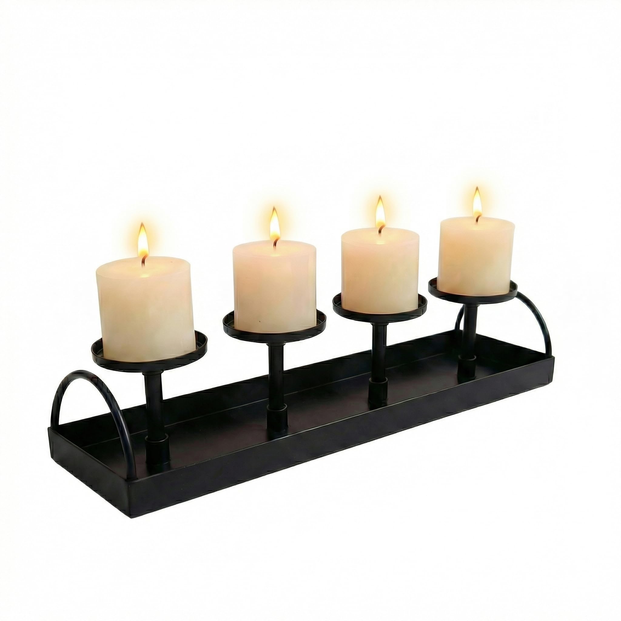 Olrla Plateau Carré avec 4 Supports Bougeoirs en Métal Noir