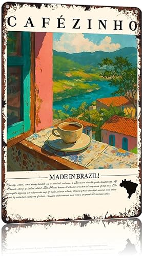 Cartel vintage Cafezinho divertido Brasil Café Brasil Cocina Latina Letrero de Metal Aluminio 8x12 pulgadas para Baño Dormitorio Sala de estar