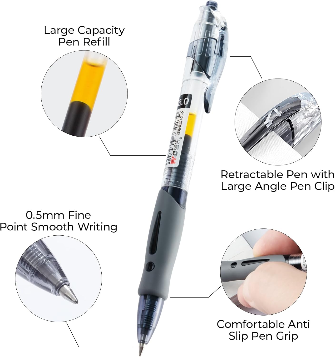 M&G 10Pcs Gel Pens + 10Pcs Gel Pen Refills, 0.5mm Black Ink Gel Pens Fine Point Smooth Writing, Retractable Gel Ink Pens with High Capacity & Quick Drying Ink for Journaling Office School Women Men - Image 3