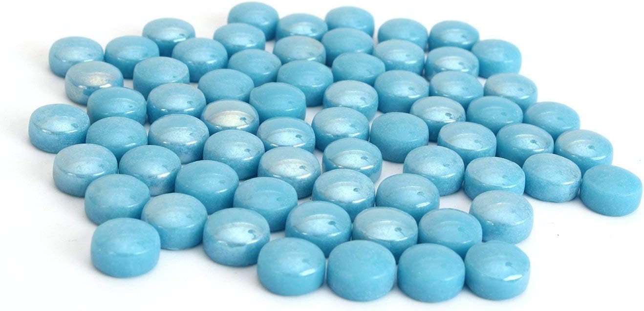 Milltown Merchants 12mm (Approx. 1/2 Inch) Iridescent Light Blue Round Mosaic Tile, 3 Pound (48 oz) Bulk Assortment of Mosaic Tiles