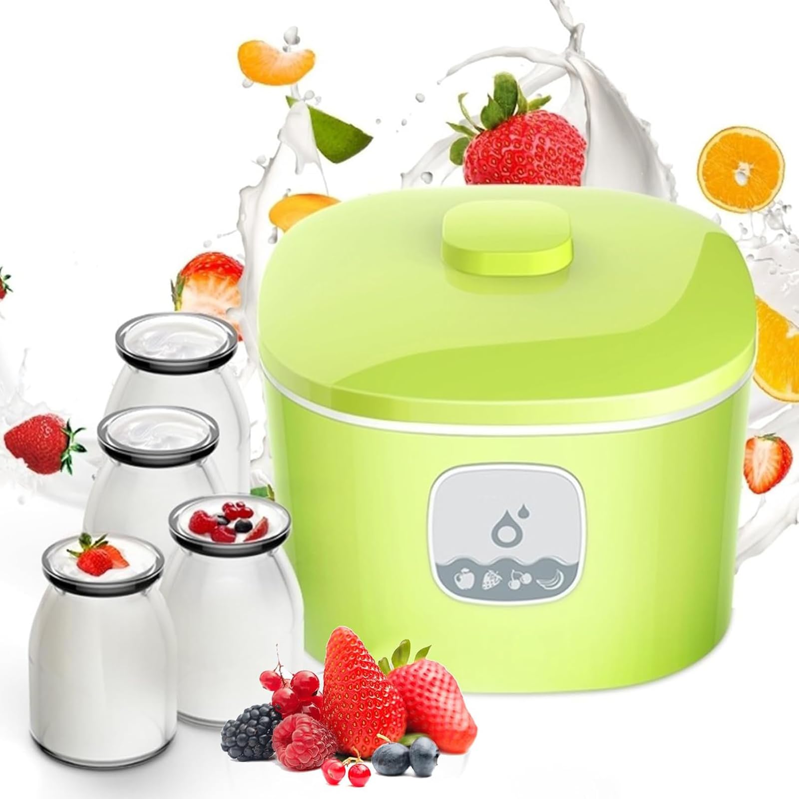 Machine à yaourt électrique multifonction 1L avec cuve en acier inoxydable et affichage LED
