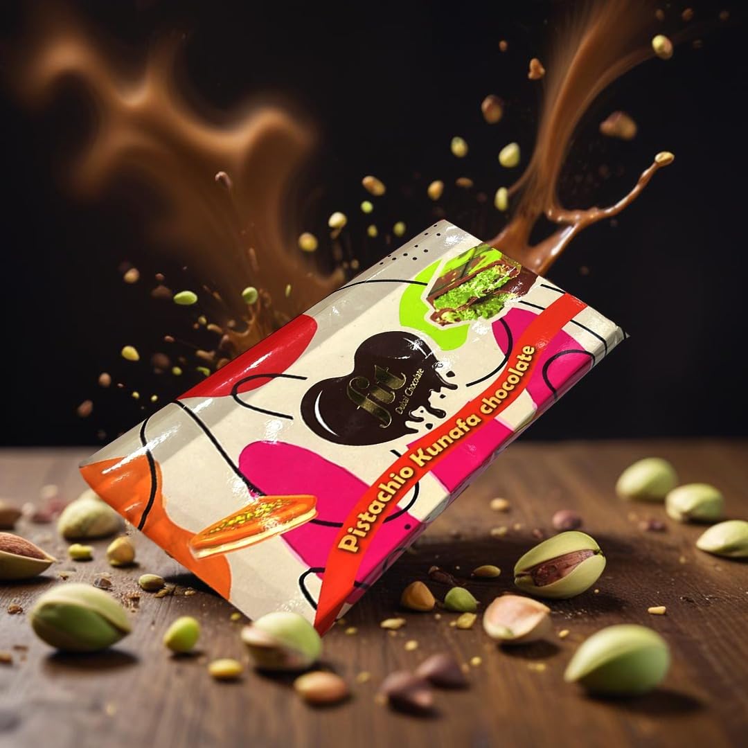 Chocolate Dubai Pistachio Kunafa - 200g | Chocolate Dubai con crema de pistacho y kadaif (cabello de ángel) | Delicia láctea y cacao intenso - Tableta con leche premium (paquete de 1 unidad)