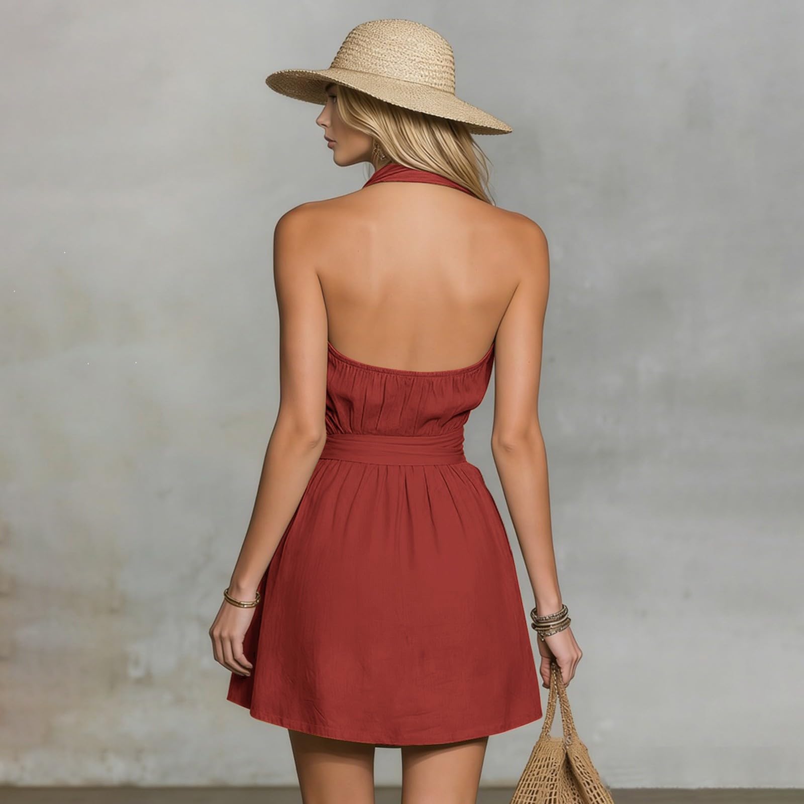 Robe de loisirs pour femme - Sans manches - Col en V - Robe de plage