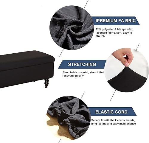 Miniatura 2 de FUANGUI Funda otomana de almacenamiento elástica para banco otomano, funda de jacquard plegable para banco de almacenamiento, cubierta otomana,