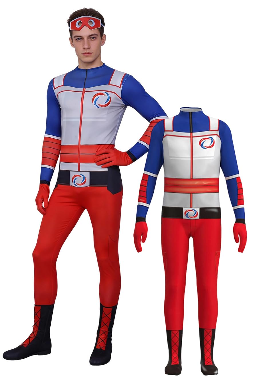 Adult Men Henry Danger Costume Long Sleeve Jumpsuit Bodysuit Battle Henry Eye Mask for Halloween