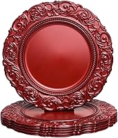 Vista 10 de Platos de carga verde antiguo, cargadores de platos de plástico de 13 pulgadas para platos de cena, bodas, Navidad, Acción de Gracias. Juego de 6