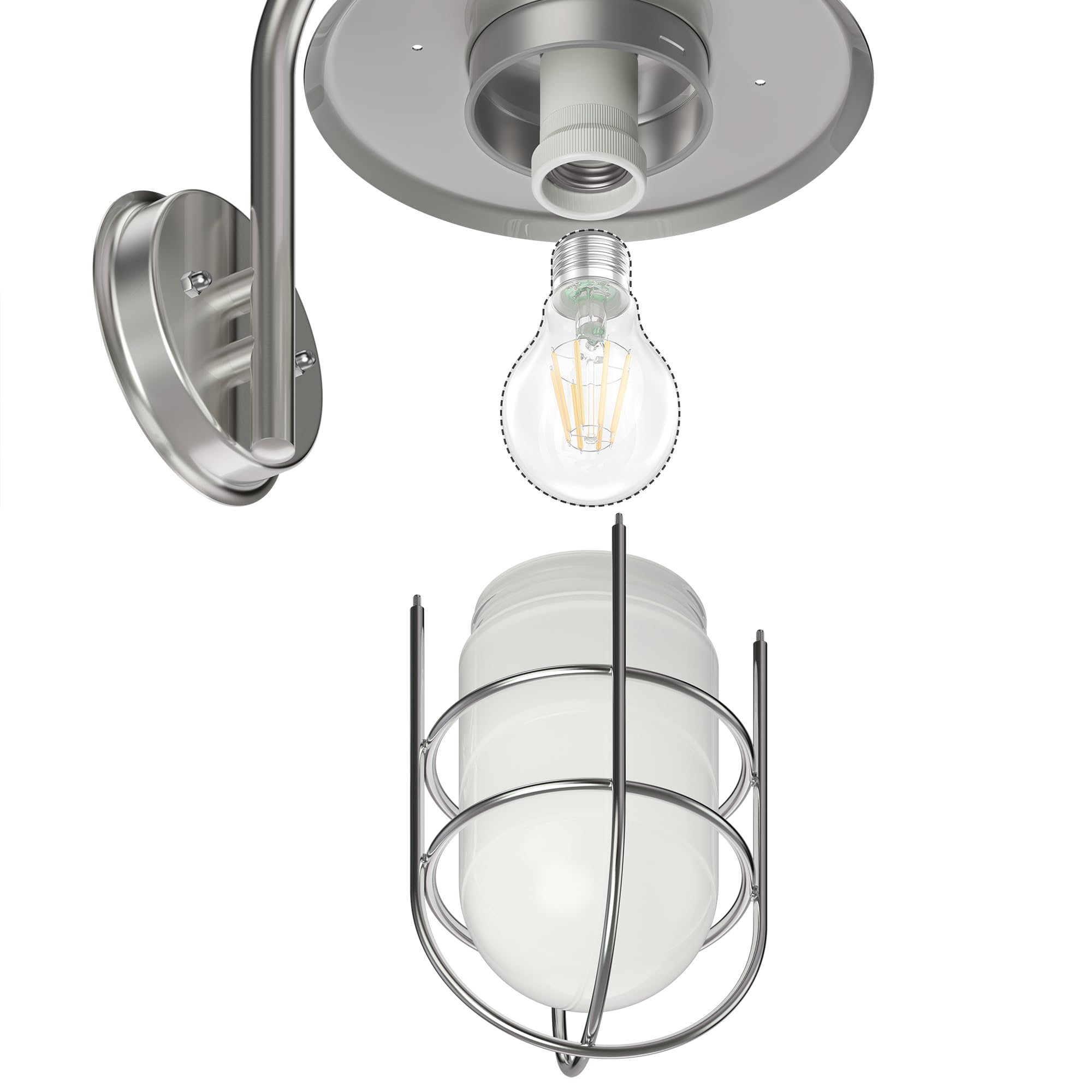 ledscom.de 2x Außenwandleuchte Edelstahl IP44, E27, Außenleuchte VITARC | Maritime Wandleuchte aus Edelstahl mit Glas, E27-Fassung, ideal für Eingang, Terrasse und Garten.