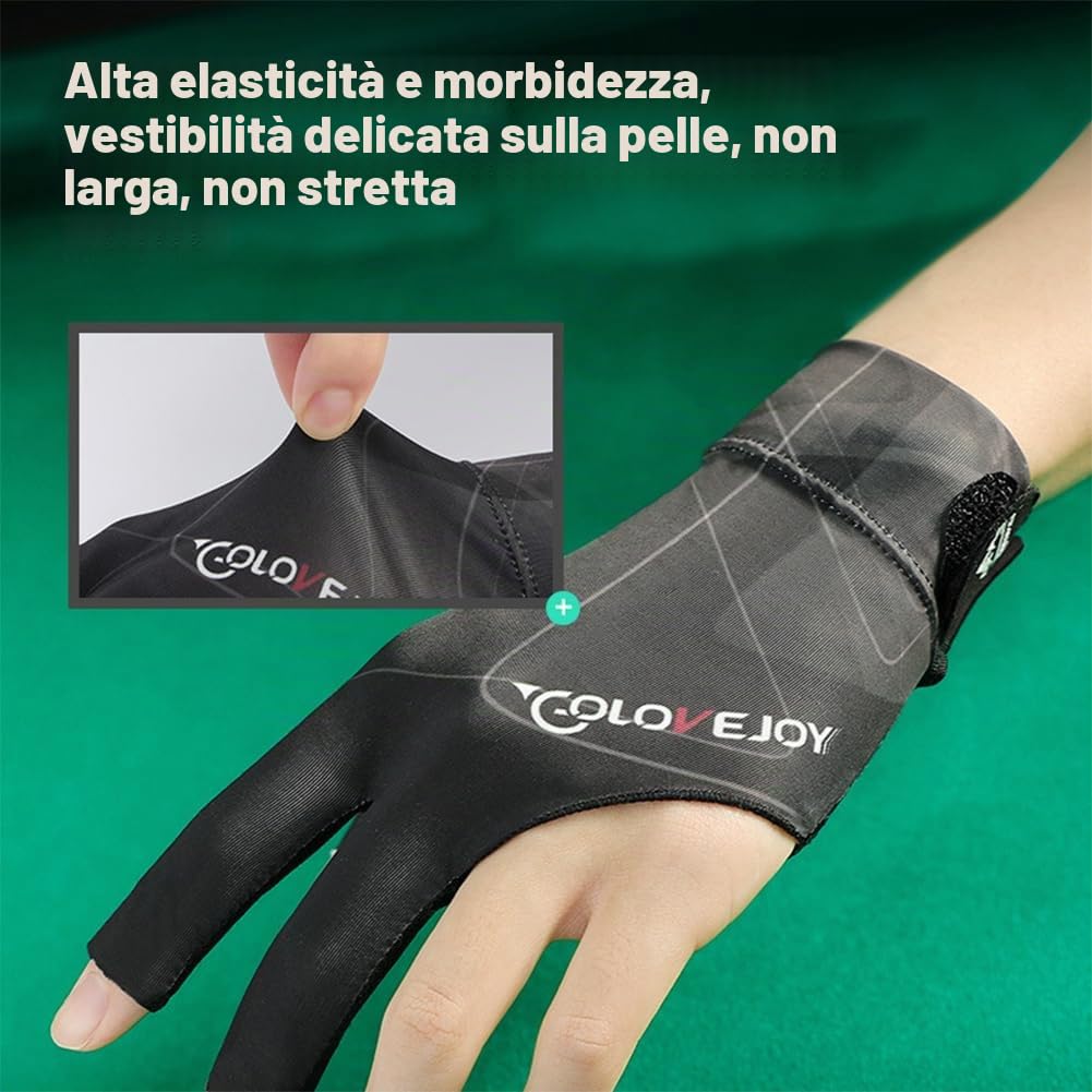 Tokaneit Guanto da Biliardo Snooker Grigio Nero Regolabili Antiscivolo Sinistro