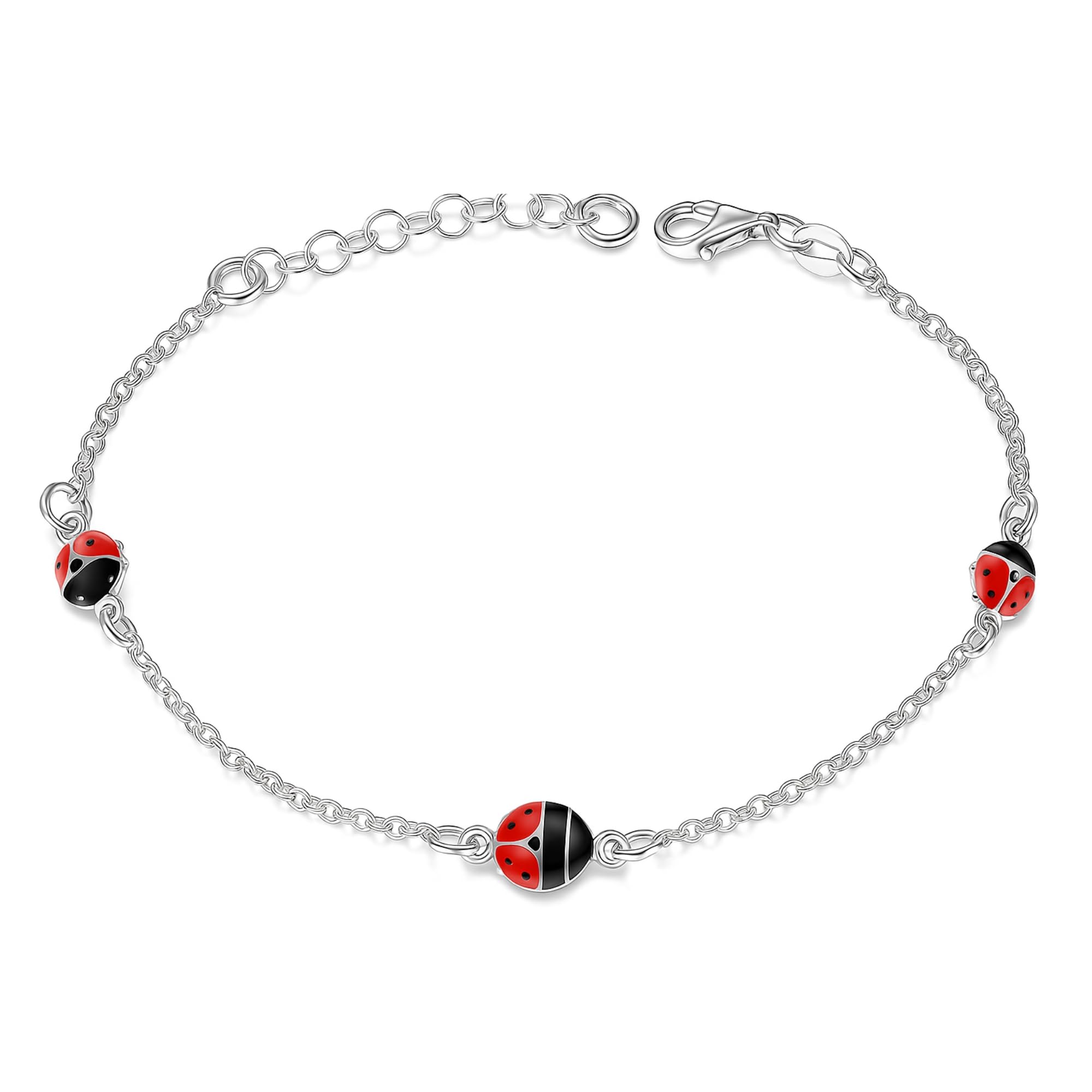 Bracciale Coccinella in Argento 925 per Bambina – Braccialetto Regolabile Portafortuna – Gioiello Ragazza – Idea Regalo Bambine – Confezione Regalo Inclusa