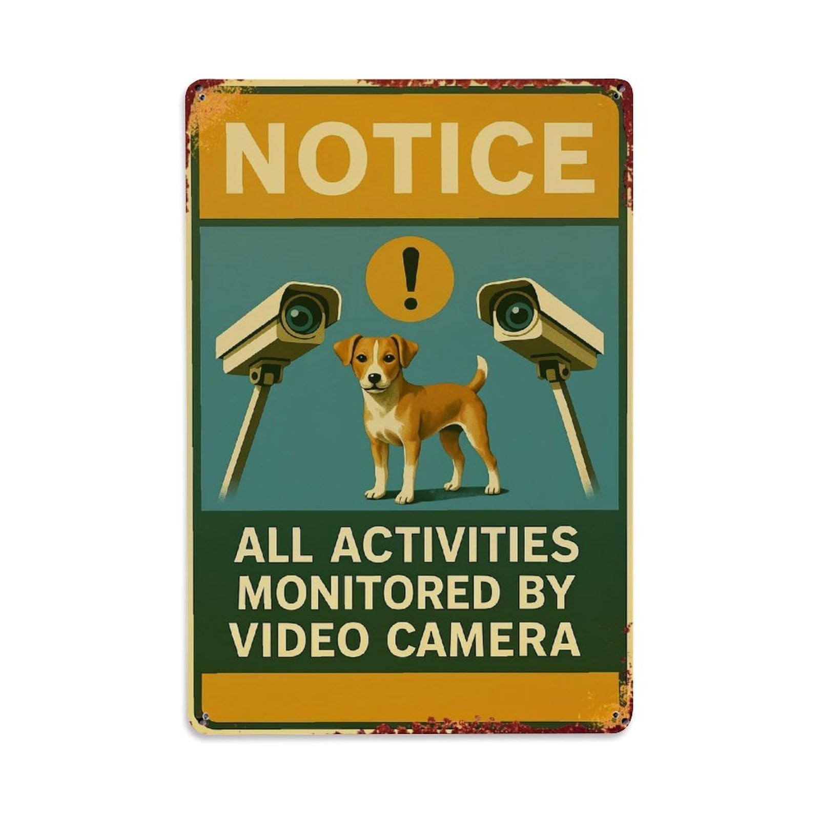Jdfenggu Vintage Notice Dog Video Camera Sign Retro Metal Tin Sign, Metal Poster For Bar, Home, Man Cave, Kitchen, Laundry Room Art Decor 8X12 Inch