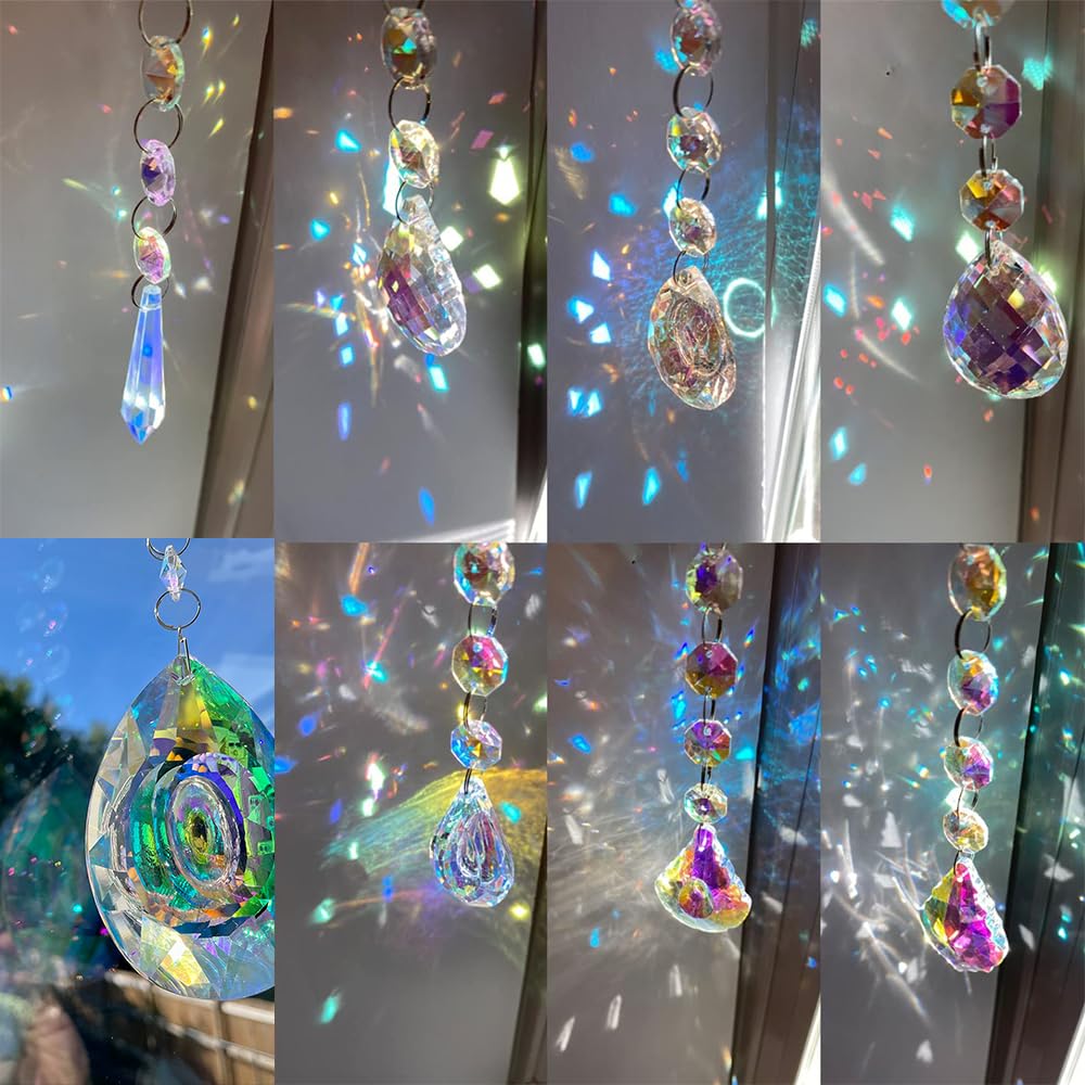 Lot de 9 attrape-soleils cristaux colorés, prismes à suspendre, boule arc-en-ciel, pendentifs maison, bureau, fête mariage, jardin, arbre Noël