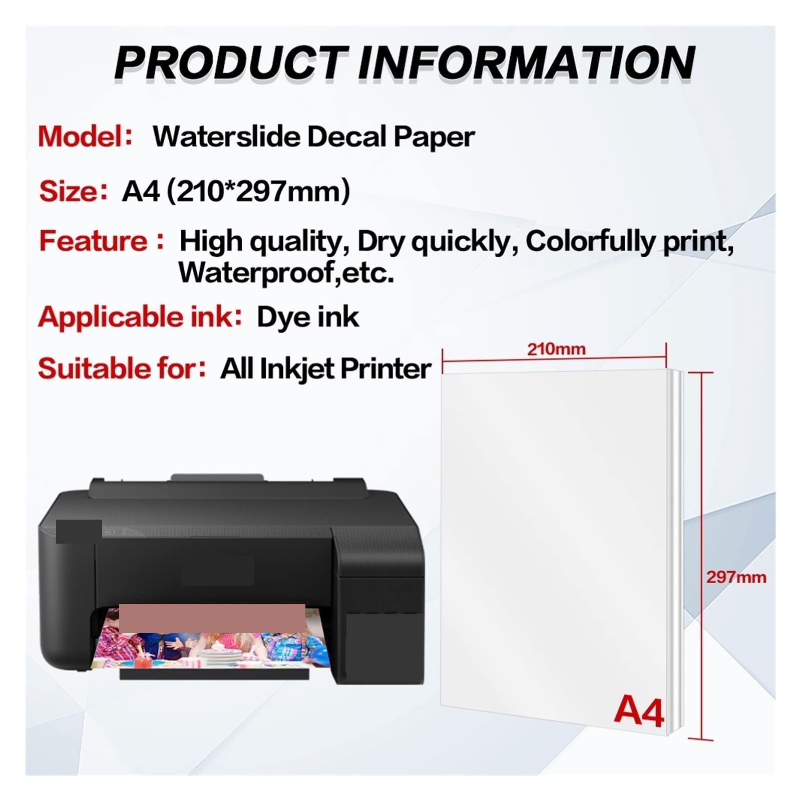 10 blätter Inkjet Wasser Rutsche Aufkleber Transfer Papier A4 Waterslide Aufkleber Papier for Inkjet Drucker Transparent Druck Papier DIY Tasse Lucky