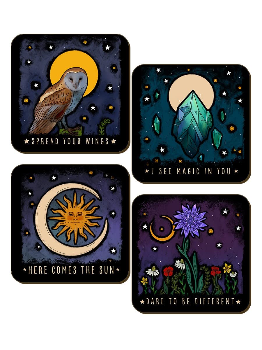 Grindstore Black Here Comes The Sun 4 Piece Coaster Set 9.2X9.2cm