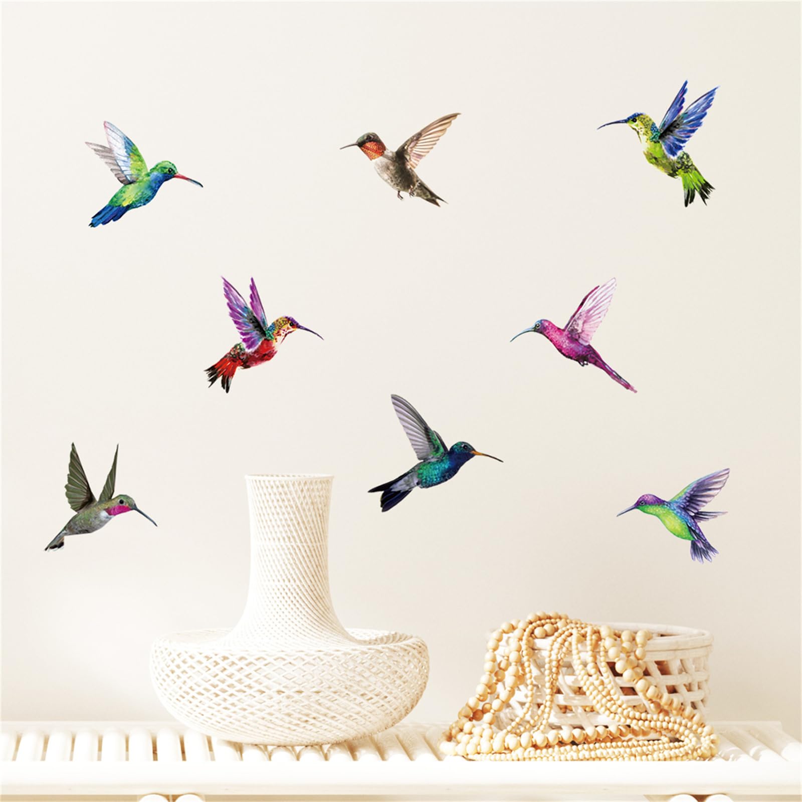 WOHAHA8 Pieces Hummingbirds Wall Decals eautiful Vibrant Colored Flying Bird Wall Stickers Self-Adhesive Window Clings Anti-Collision Vinyl Hummingbird Window Art Wall Decal