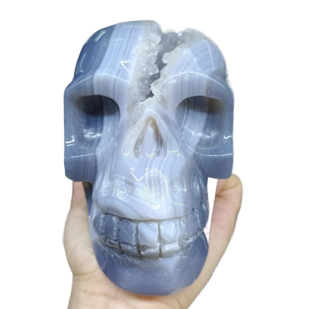 MDBJTCYZN Stone Geode Agate Ore, Hand-Carved Skull, Quartz Crystal Home Decoration(Size:500-550g)