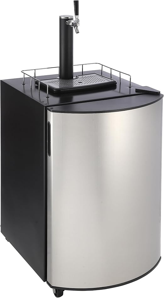 Beer Kegerator, Full Size Beverage Keg Refrigerator with Drip Tray, Single Tap Draft Beer Dispenser with Shelves, Holds 1/6, 1/4, 1/2 Barrels, 32°F- 50°F Temperature Control, 128L