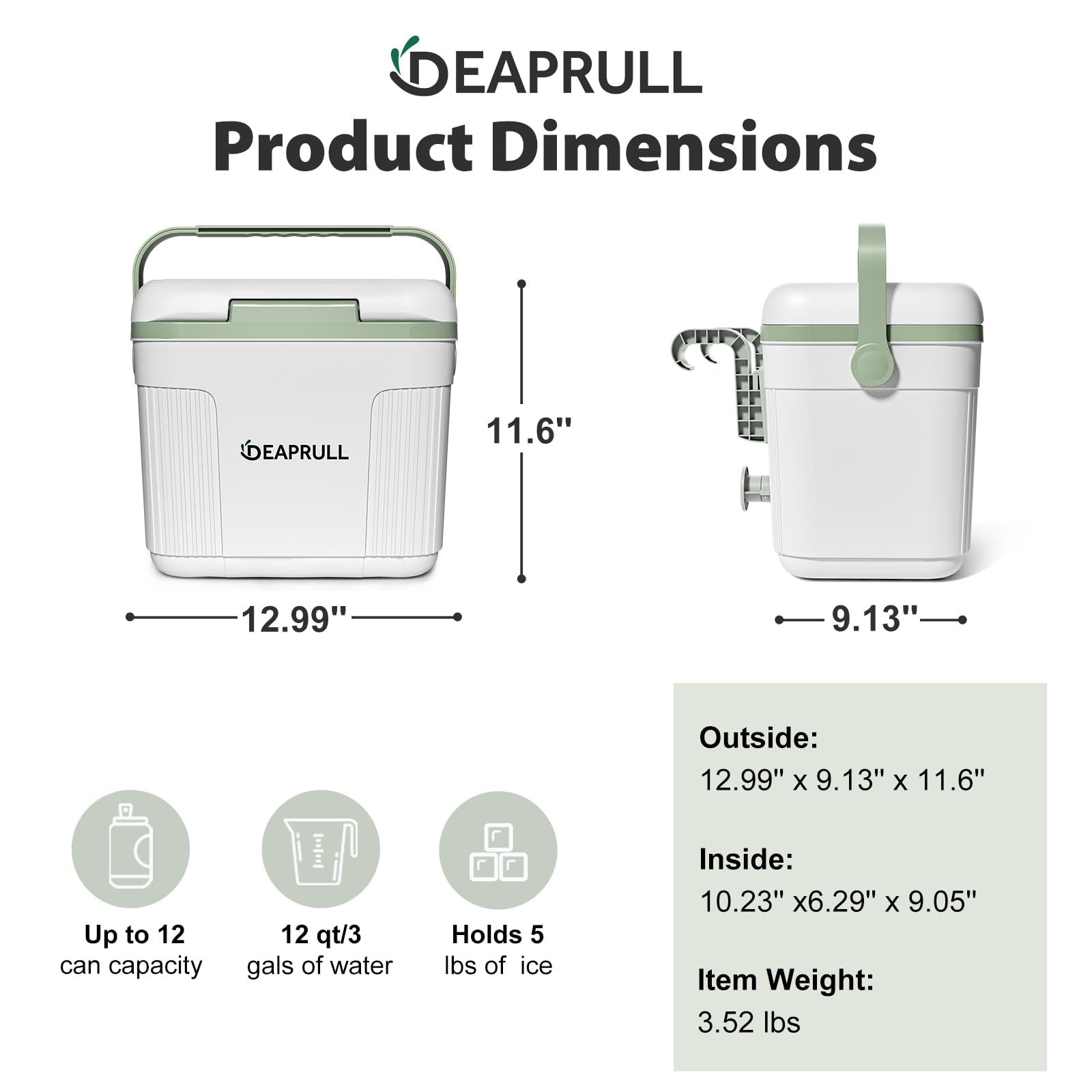 12 Quart Pool Cooler, Hard Cooler with Handle for Above-Ground Pools, Insulated Ice Chest Keeps Ice for up to 3 Days, Portable Poolside Cooler with Cup Holder Hanger Hook for Swimming Pool Chill Drink