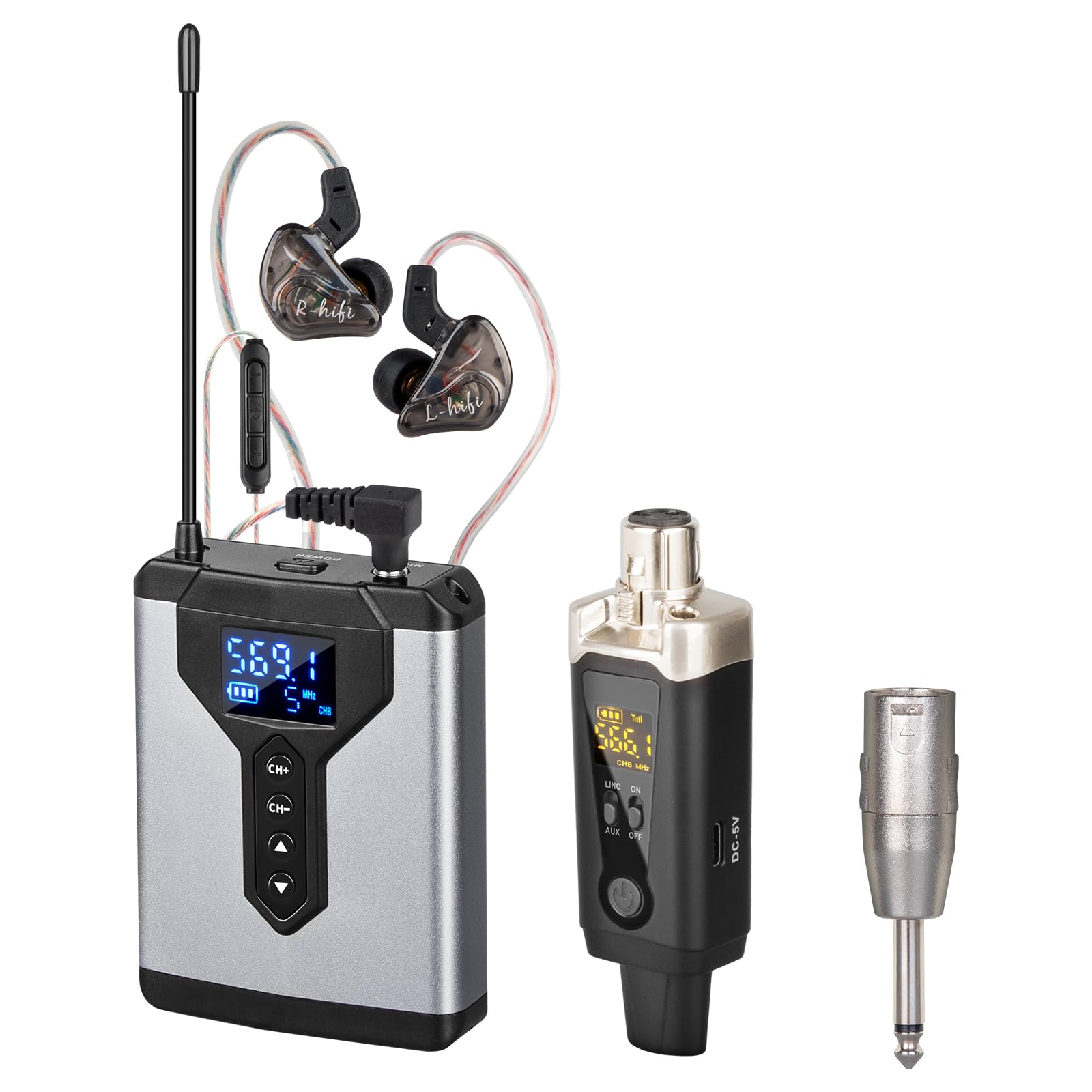 Depusheng T9-2 Système de surveillance intra-auriculaire sans fil avec clip émetteur, couplage automatique pour studio, guitare, DJ