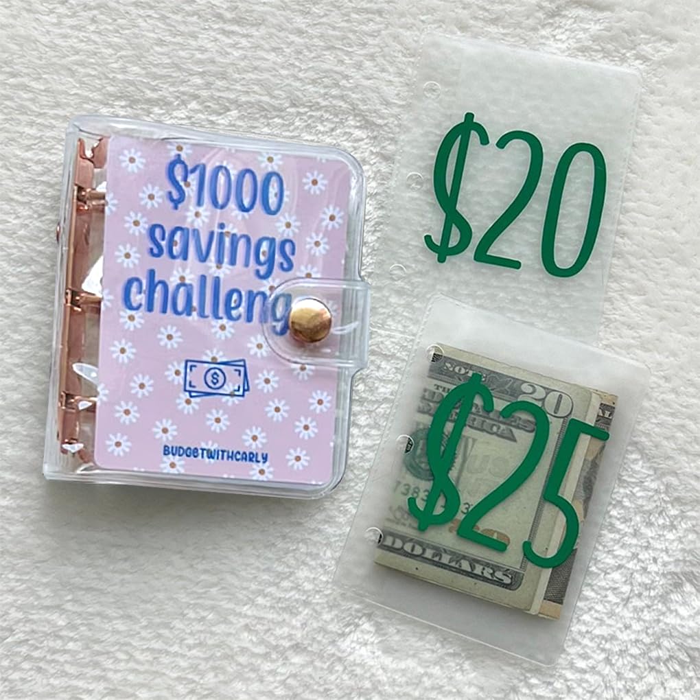 FineInno 1000 Savings Challenge Mini Binder, Portable Money Budget Planner Book Binder with Cash Envelopes - Image 3