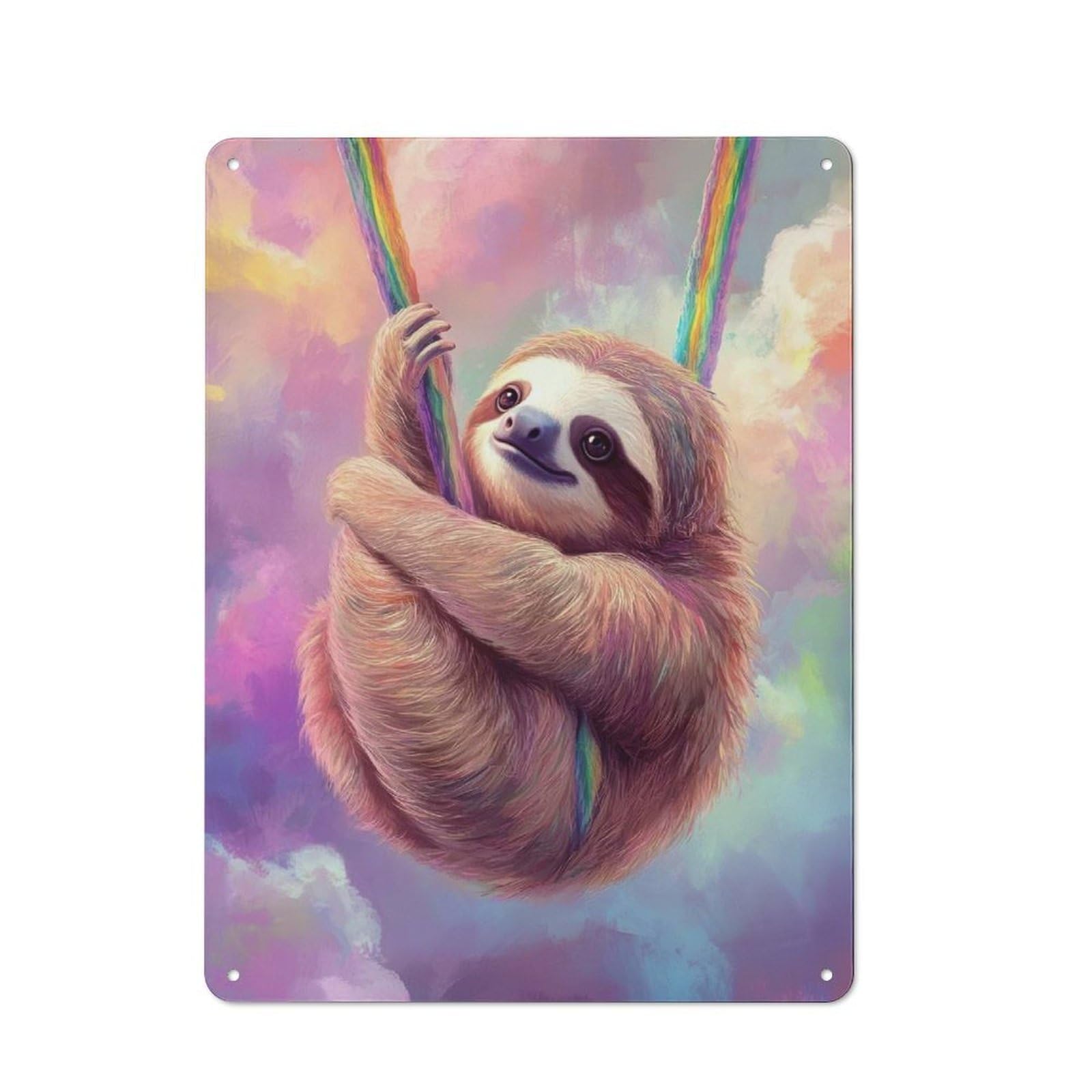 Junmoney Rainbow Sloth Classic Metal Wall Decor 40X30cm, Decorative Metal Sign For Workspace, Cafe, Shop Or Desk Area