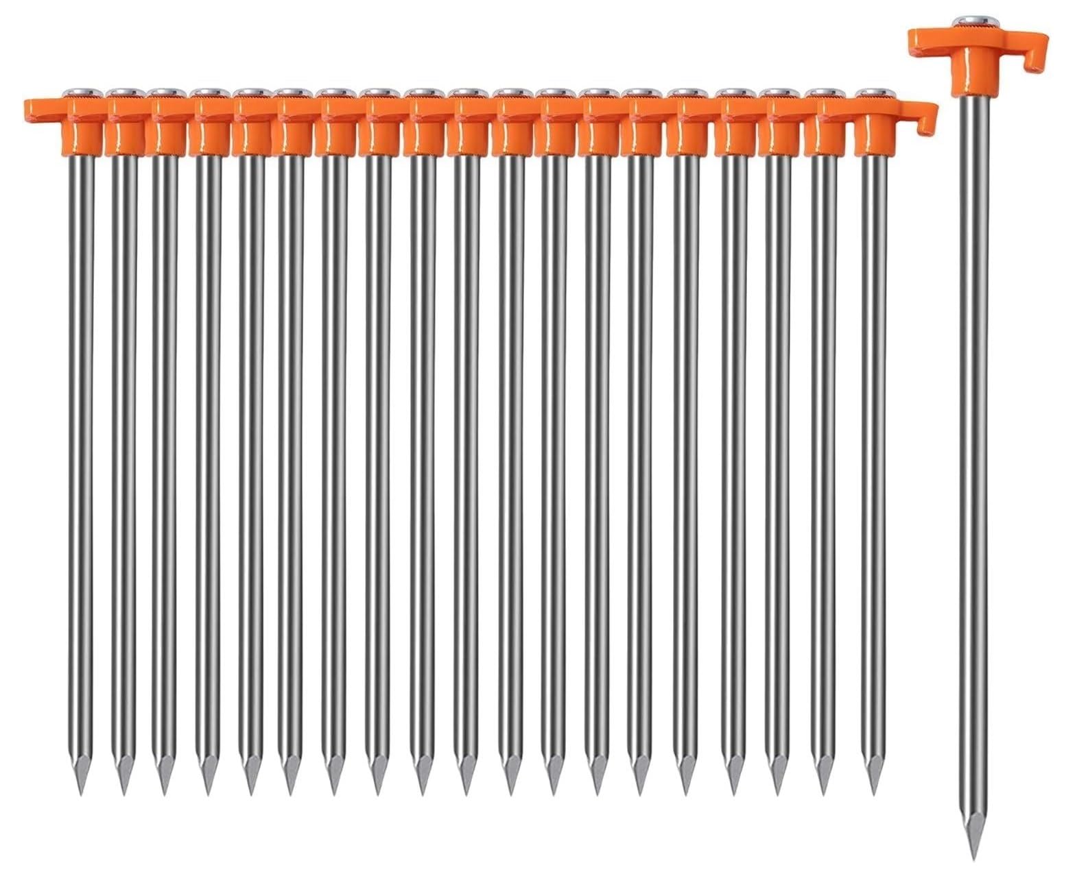 Unibos | Tent Pegs Pack Of 20 Metal Pegs, 25cm, Heavy Duty Camping Ground Pegs-Ideal Support For Garden Netting, Football Goal, Camping, Hiking, Traveling, Beach & Outdoor (Pack of 20)