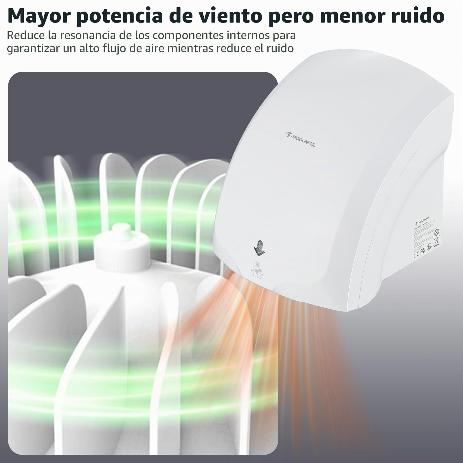 Secamanos Automático de Pared 220V 2000W Blanco con Luz Piloto