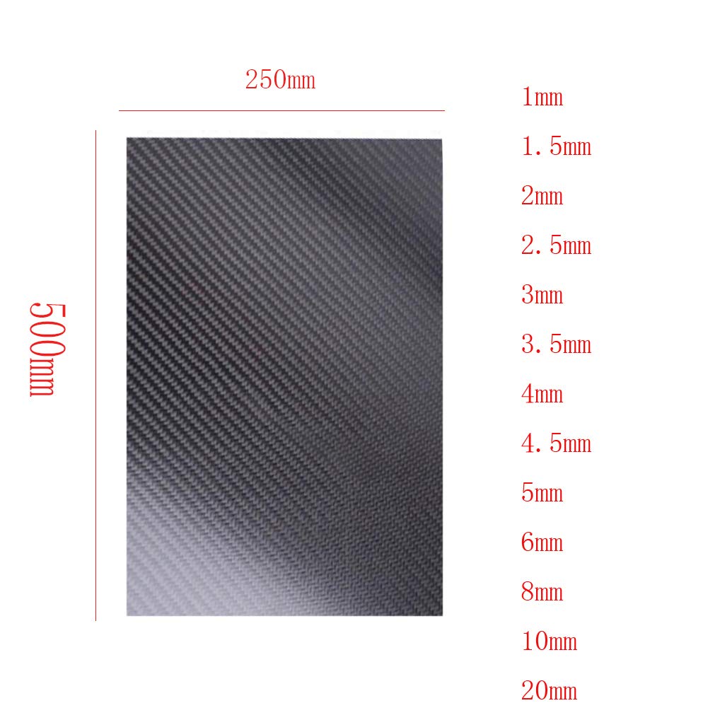 SOFIALXC Plaque Fibre De Carbone 3K 250x500mm - 3mm Épaisseur, Surface Twill Mat | Pour Décoration, Drones, Modélisme