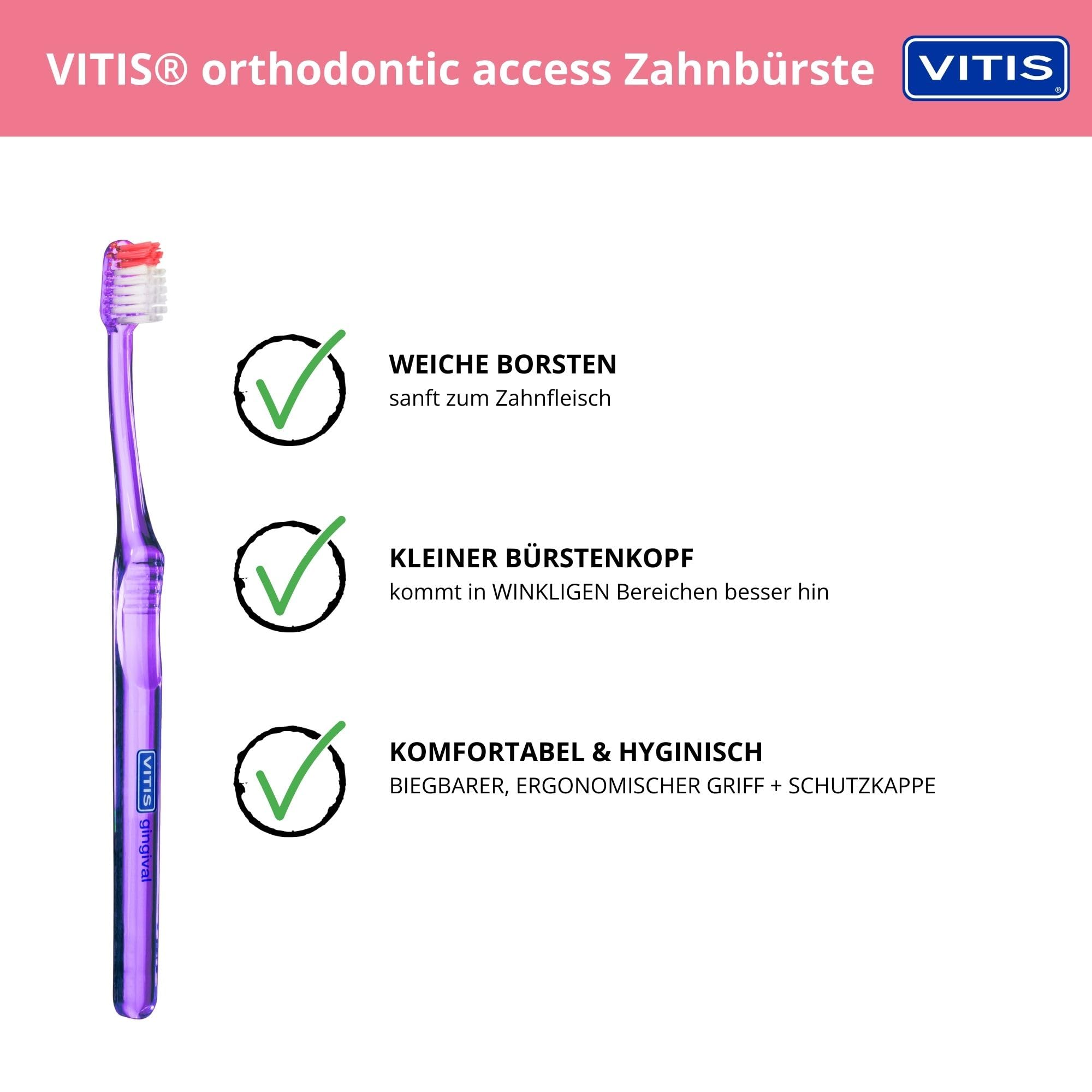 VITIS Kit de cuidado dental saludable para las encías – pasta de dientes y enjuague bucal + cepillo de dientes gingival – para el cuidado bucal diario