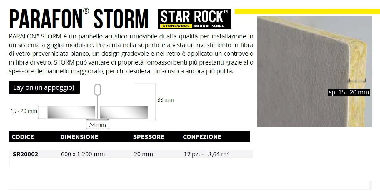 Akifix ITP Parafon Storm Star Rock SR20002 - Paneles para falso techo de lana de roca 600 x 1200 x 20 mm, paquete de 12 unidades/8,64 m² de apoyo