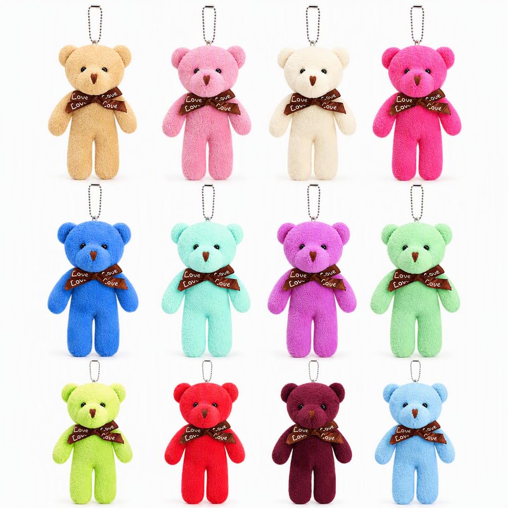 Mini Teddy Bears, 10-Piece Set of Small Teddy Bear Keyrings, Teddy Keychain