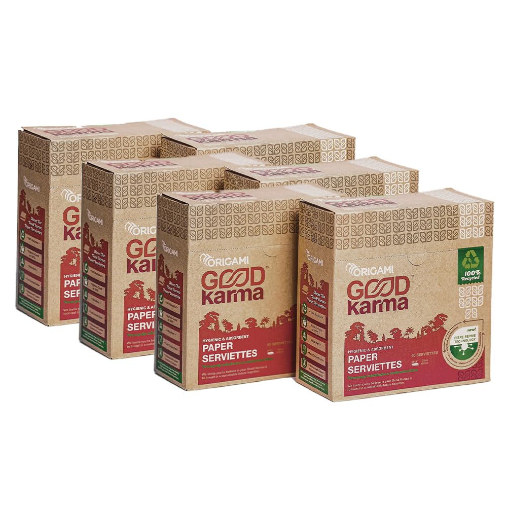 Origami Good Karma 2 Ply Unbleached Sustainable Tissue Paper Napkins - Pack of 6 (50 Pulls Per Pack, 300 Sheets)