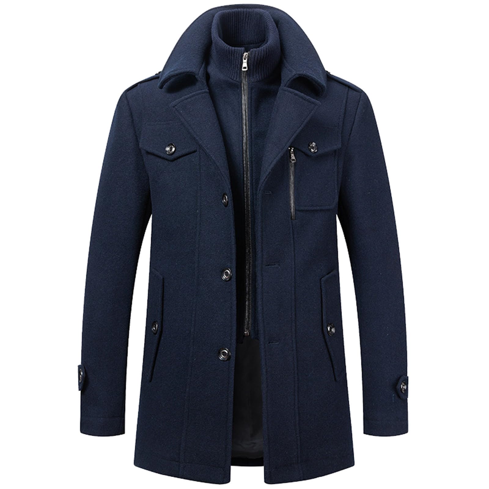 Herren Wintermantel Wolle Mantel Herren Winter Herrenmantel Kurz Warm Winterjacke Ohne Kapuze Kurzmantel Regular Fit Wollmantel mit Taschen Reverskragen Trenchcoat Jacken Casual Jacke,S-6XL