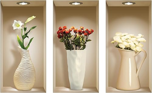 Juego de 3 adhesivos de pared de arte con efecto visual 3D extraíbles y reutilizables para bricolaje y decoración del hogar