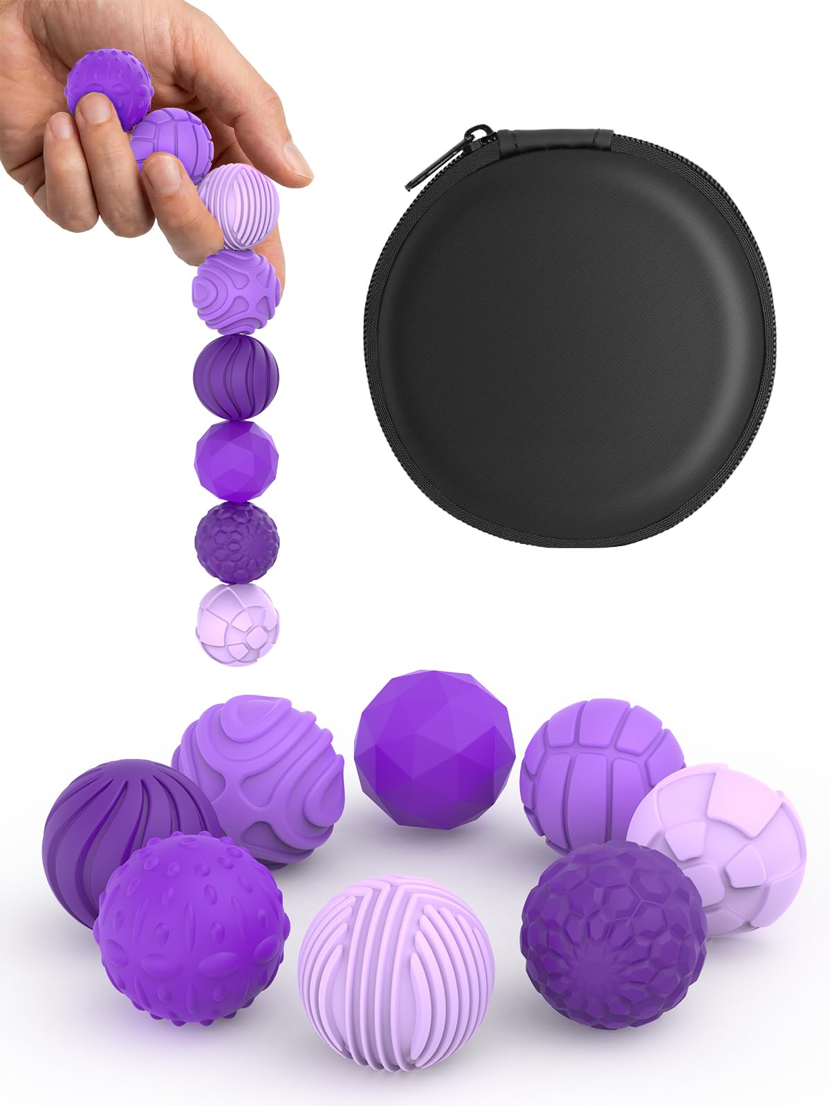 UZAHSK 8 Stück Fidget Toys, Silikon Anti-Stress Bälle für Erwachsene und Kinder mit Angs tabbau & ADHD, Sensorische Kugeln Set (Geometrisch · Violett)