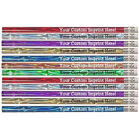 Express Pencils™ Personalized Pencils - Round - Laser Theme - Custom Printed with your message, text or logo -Made in USA -12 pkg -Great gift idea (Assorted Colors) Cover