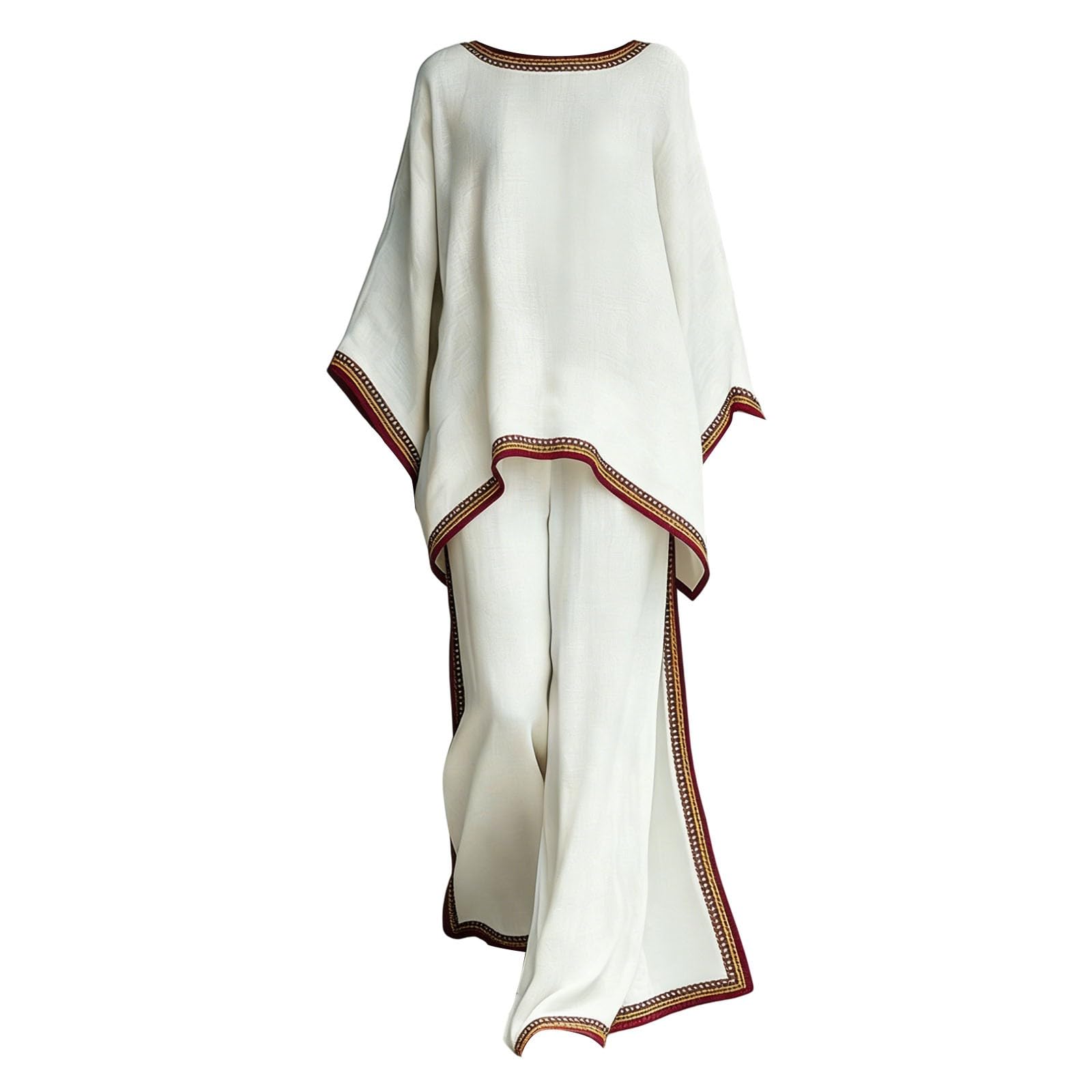 Ensemble Bohème Femme Chic Et Elegant Grande Taille 2 Pieces Pantalon Fluide et Haut Chemise Manches Longues Printemps Été Ample Respirant Ensembles de Vêtements Tenue Plage Loungewear