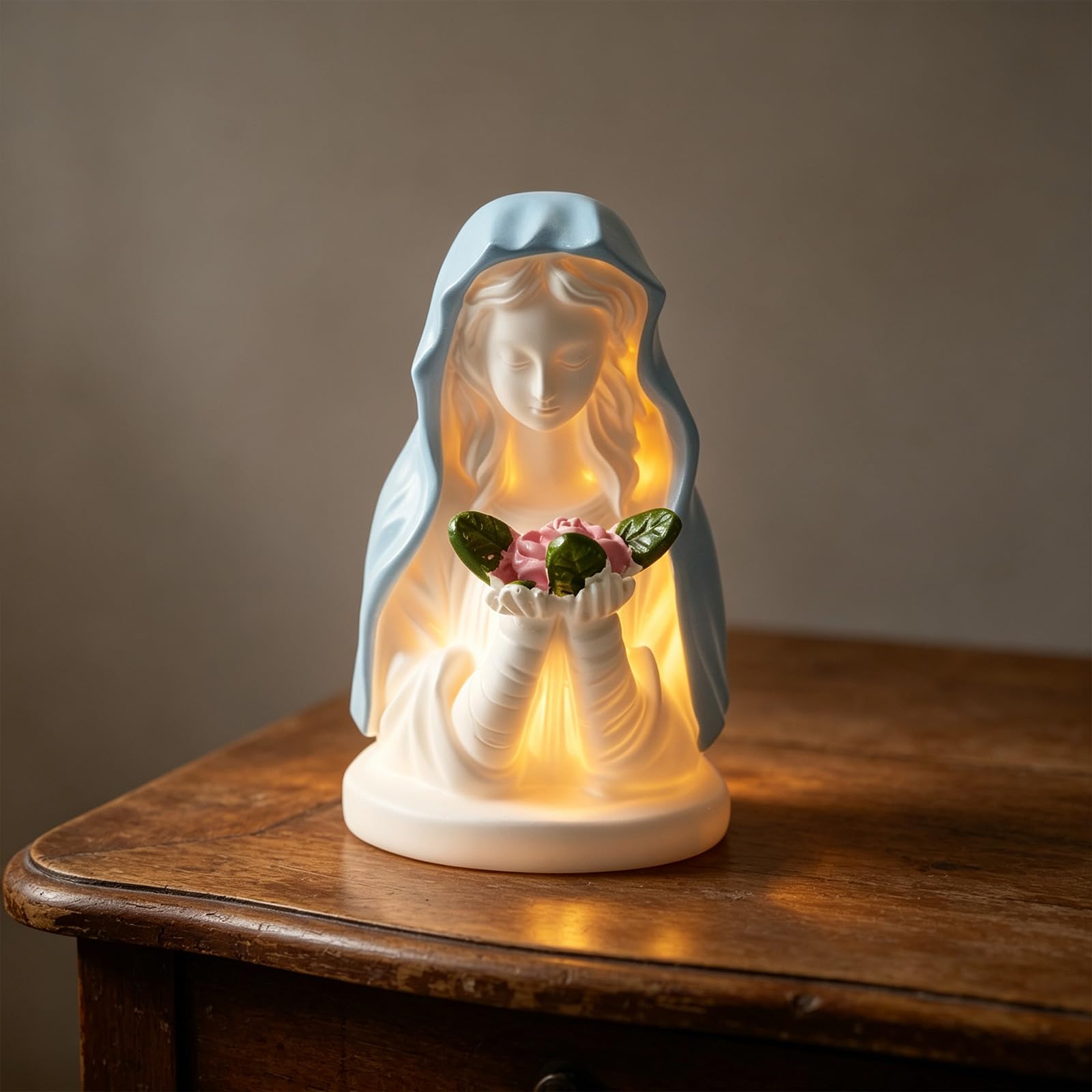 Lampada da Tavolo Decorativa da Tavolo con Luce Notturna per la | Elegante lampada con statua religiosa per la camera da letto della casa cattolica, ornamento decorativo, regalo