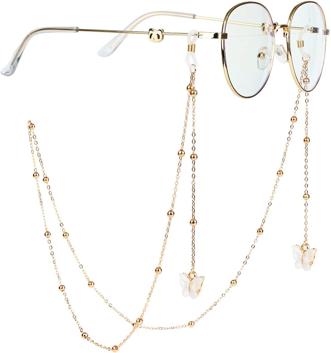 27.5 inch Eyeglass Chains Butterfly Gold Bead Mask Lanyard Mask Chains and Cords Eyeglass Necklace Eyewear for Women