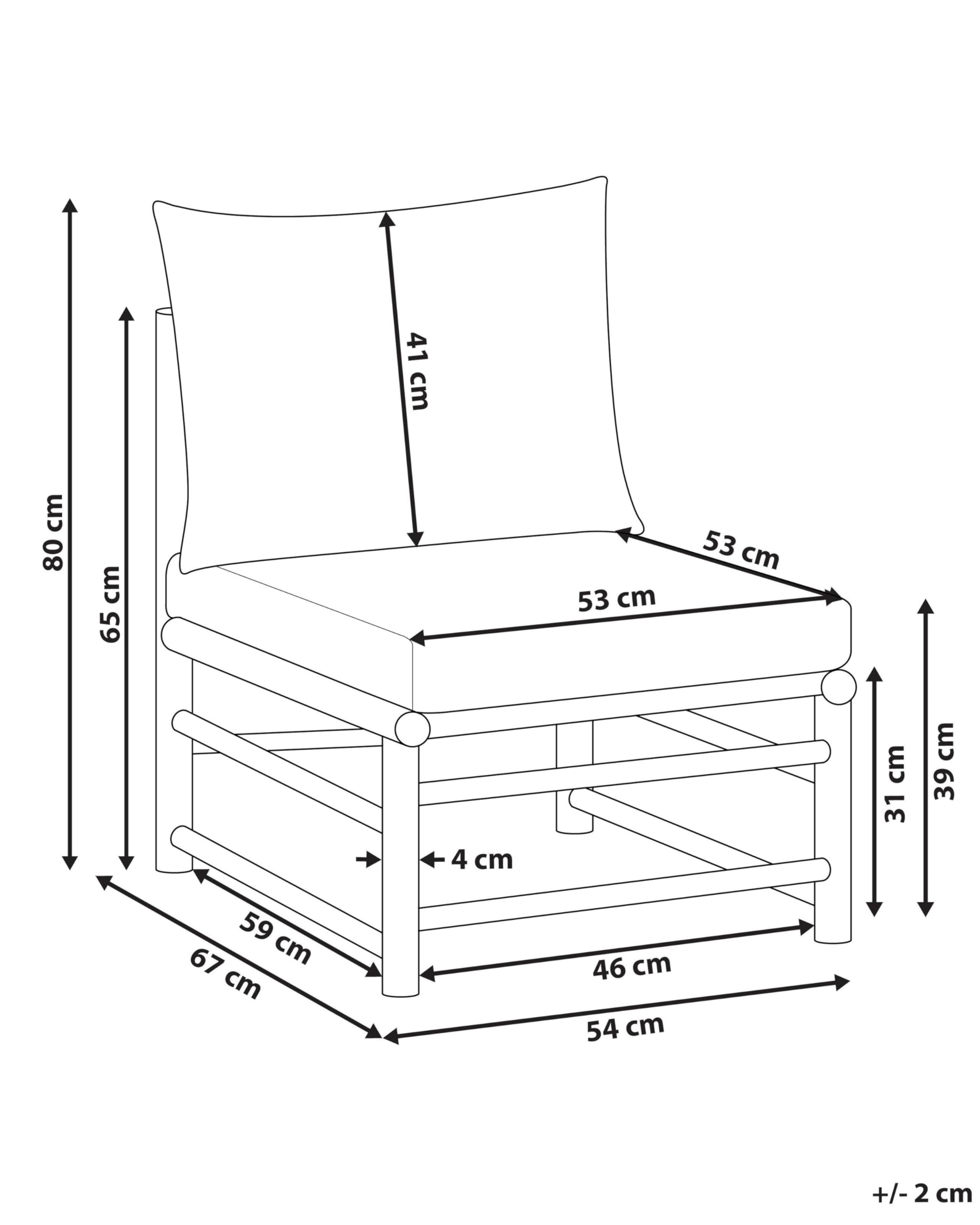 Beliani 1 Place de Siège de Jardin Modulable en Bambou sans Accoudoirs Rembourré avec Coussins Extérieur Blanc Cassé Cerreto