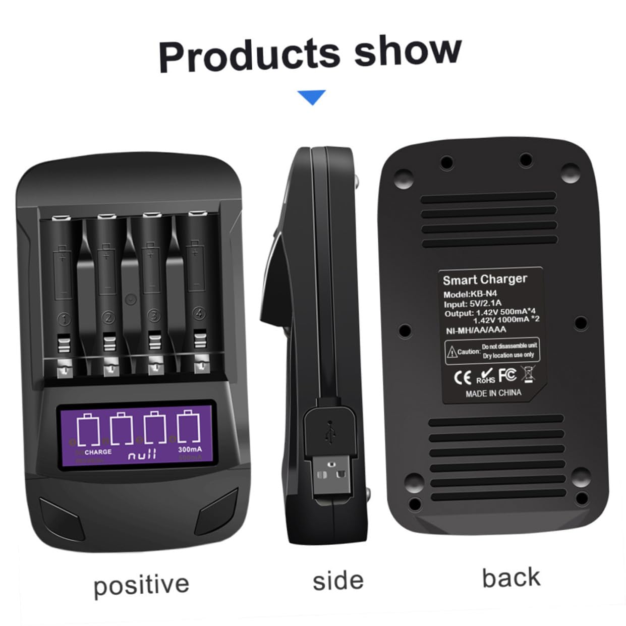OSALADI 2pièces Chargeur USB Intelligent à Slots avec Écran LCD pour Batteries AA AAA Fonction Décharge Et Affichage Tension Pratique pour Maison Noir