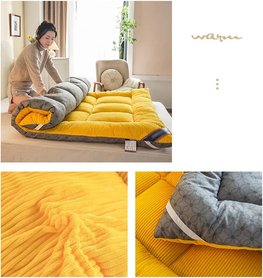Queen Size Mattress Pad Plush Mattress Topper Soft Futon Mattresses Quilted Fitted Mattress Protector Cotton Top Breathable Mattress Cover for Day Bed (Color : Yellow, Size : 150cm*200cm)