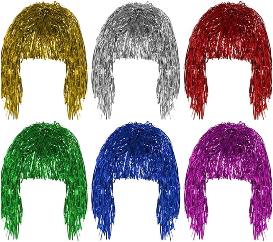 BESPORTBLE 6pcs Foil Tinsel Wig for Girl Creative Hair Wig for Festival Glitter Christmas, Assorted Color, 30x23cm