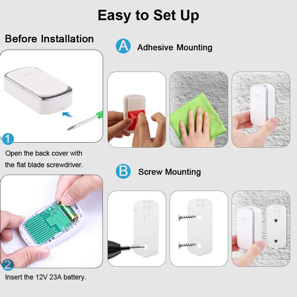 Campanello Wireless YYQ Con 2 Ricevitori - Impermeabile IP44, 58 Suonerie, Portata 300m, Per Casa E Negozio - Foto 14