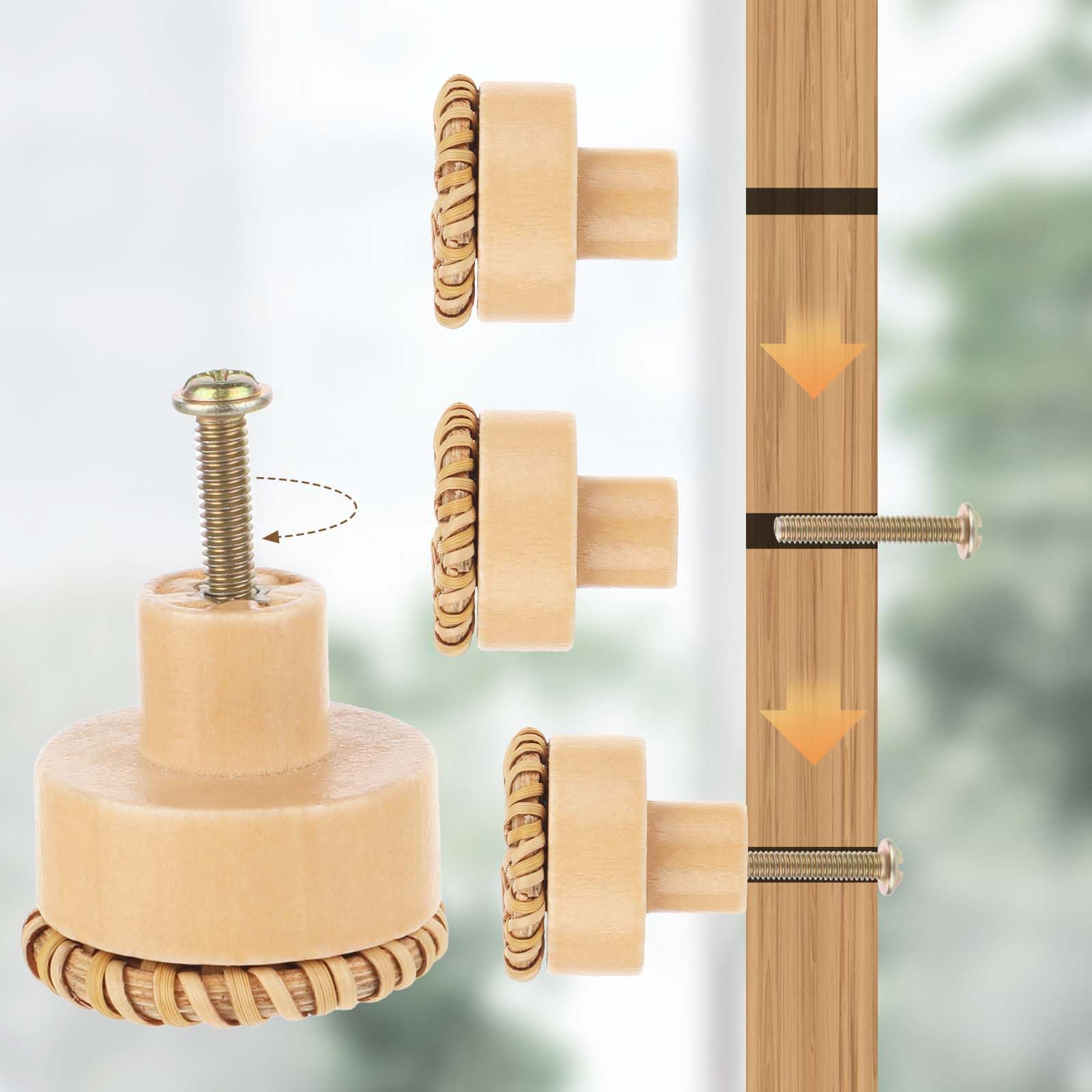 Lot De 12 Boutons De Tiroir En Rotin Tissé De Style Bohème Avec Vis