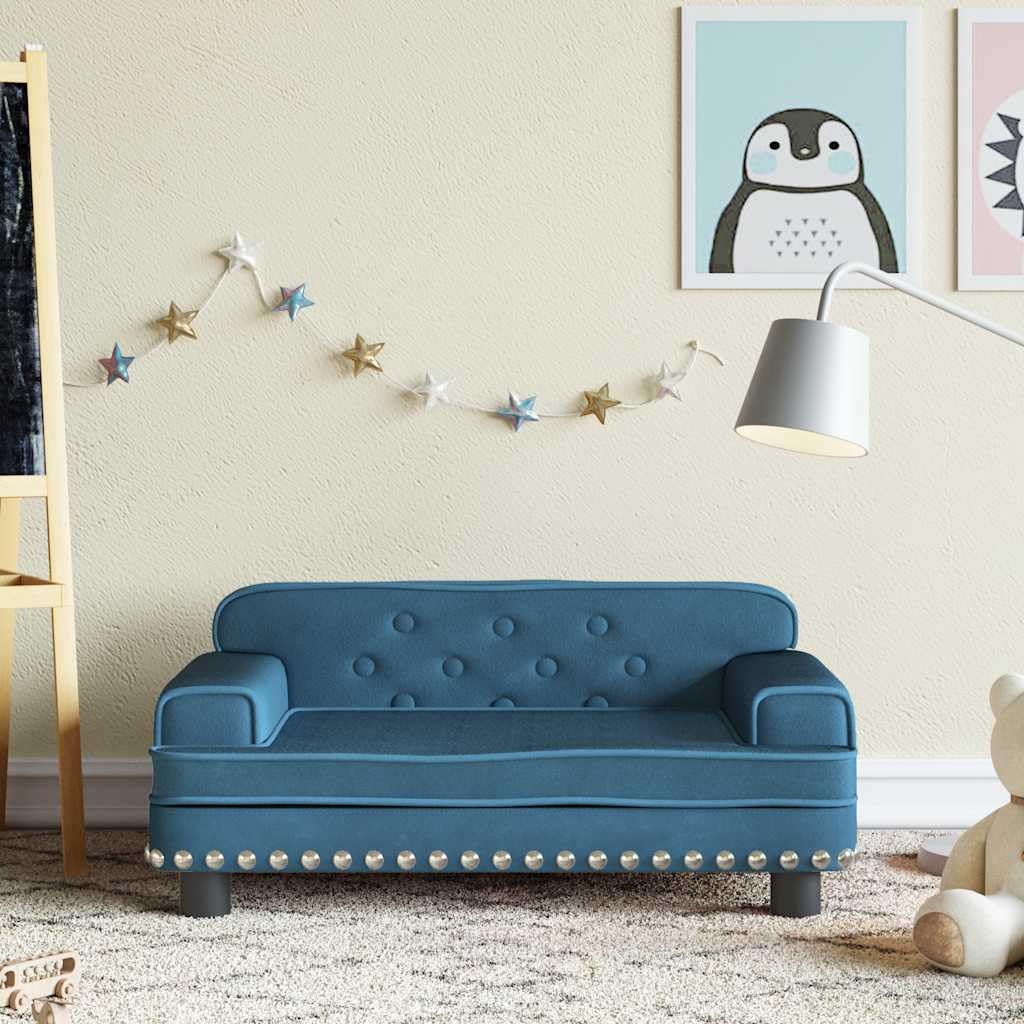 vidaXL Divano per Bambini Blu 70x45x30 cm in Velluto, Mini Divano, Sofa per Bambini, Poltrona per Divano per Bambini, Divano per Sala Giochi