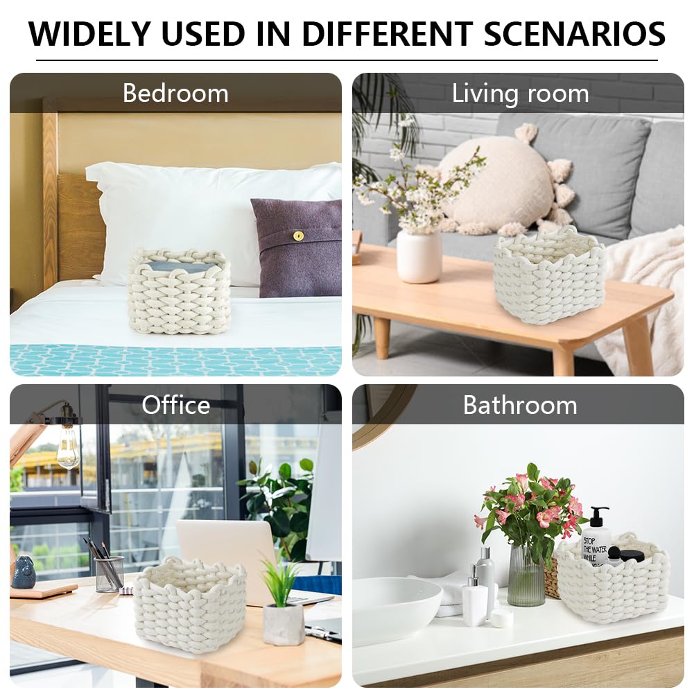 Aolso Panier Rangement,2 Panier Salle de Bain Corbeille Enfant Panier en Corde de Coton Mignon Panier de Rangement Tressé en Coton Décor Maison,CD, Cosmétique,Langes Coton (Blanc)