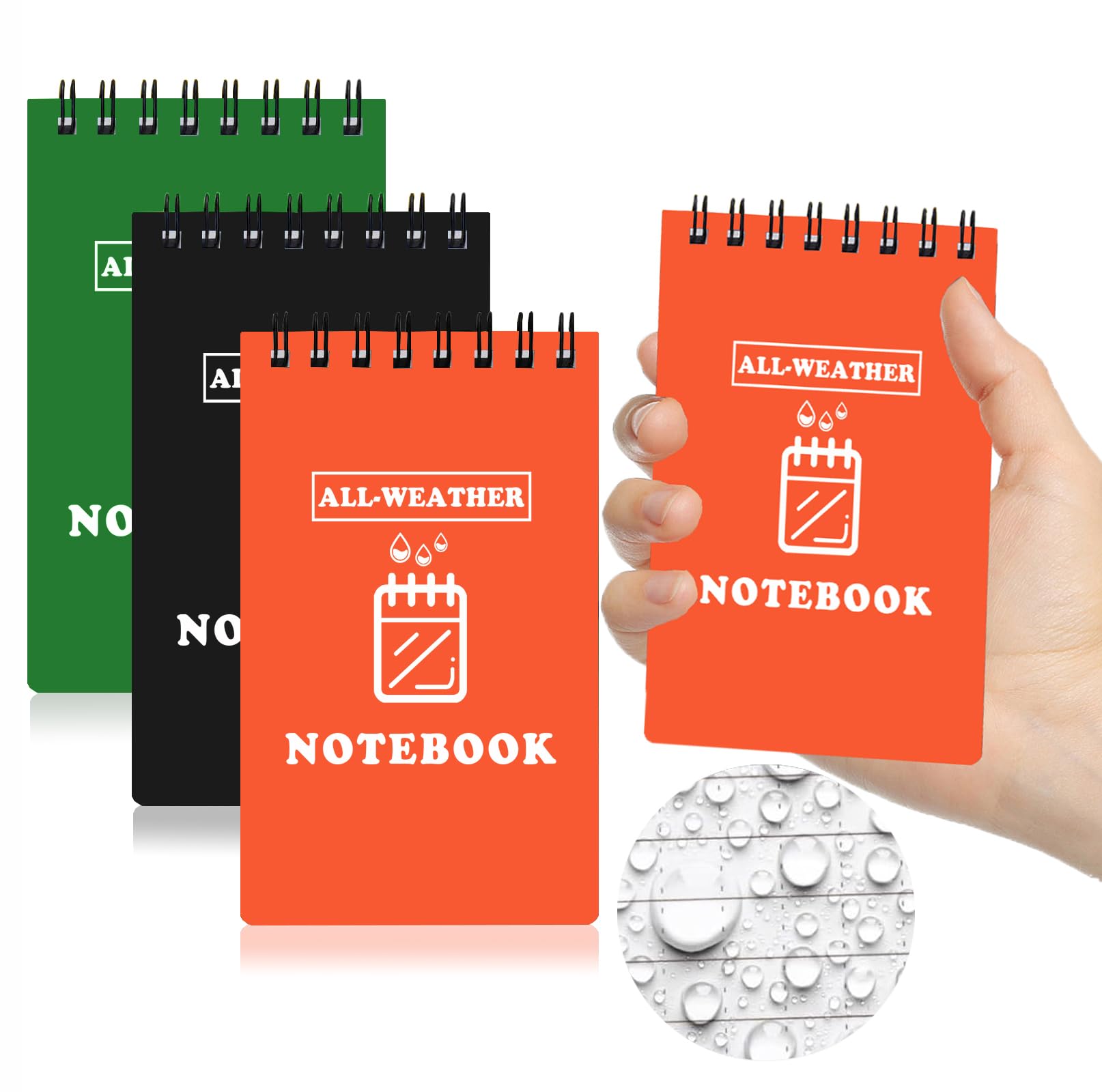 Carnet de notes imperméable lot de 3 petits calpins à spirale noirs de 80 pages lignées toutes saisons
